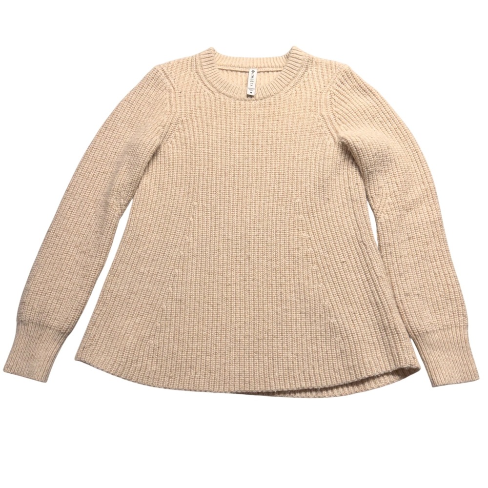 Athleta Ribbed Wool Blend Crewneck Sweater Beige Cream Size M Pullover